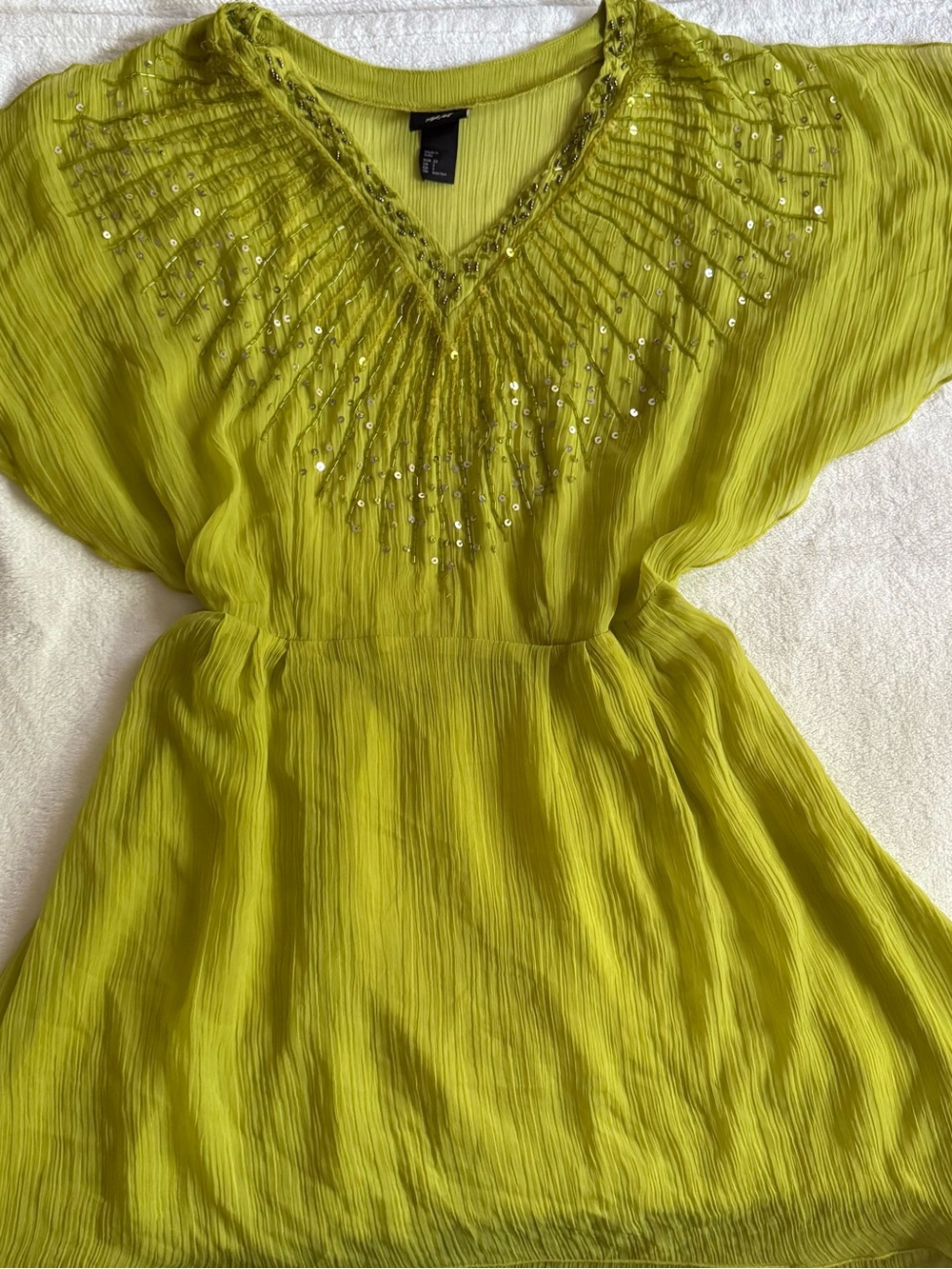 H&M Lime Green Embellished V-Neck Tunic